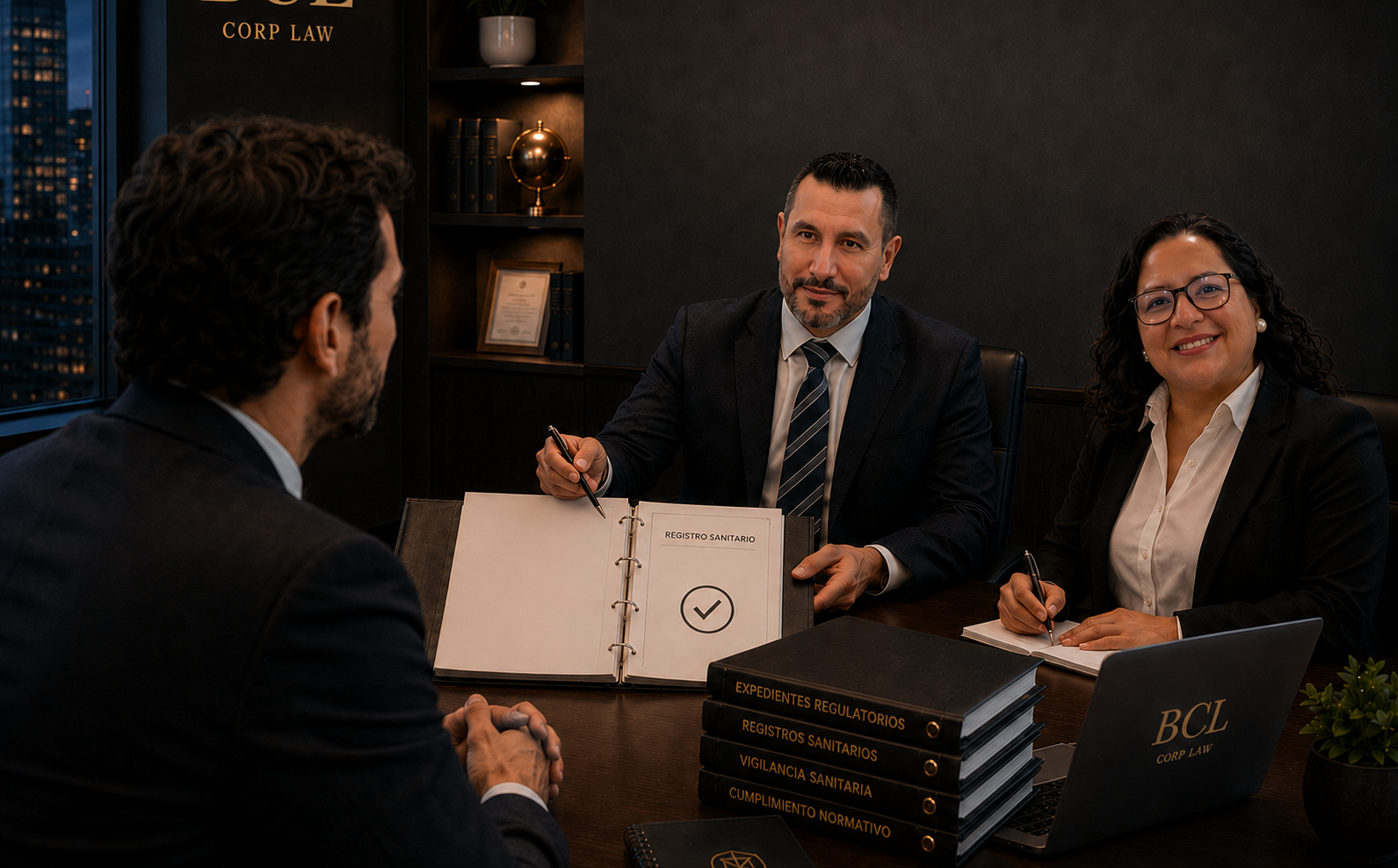 Equipo de BCL Corp Law en reunión técnica sobre registros sanitarios.
